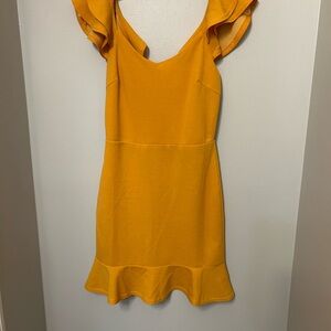 She And Sky Short Ruffle Sleeve Sheath Dress Mustard Yellow  Fall Dress S NWT